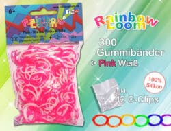 Rainbow Loom – Pink-Weiss (100% Silikon) – 15er VE