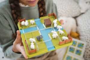 Kind spielt mit SmartGames Counting Sheep (Volle Wolle)